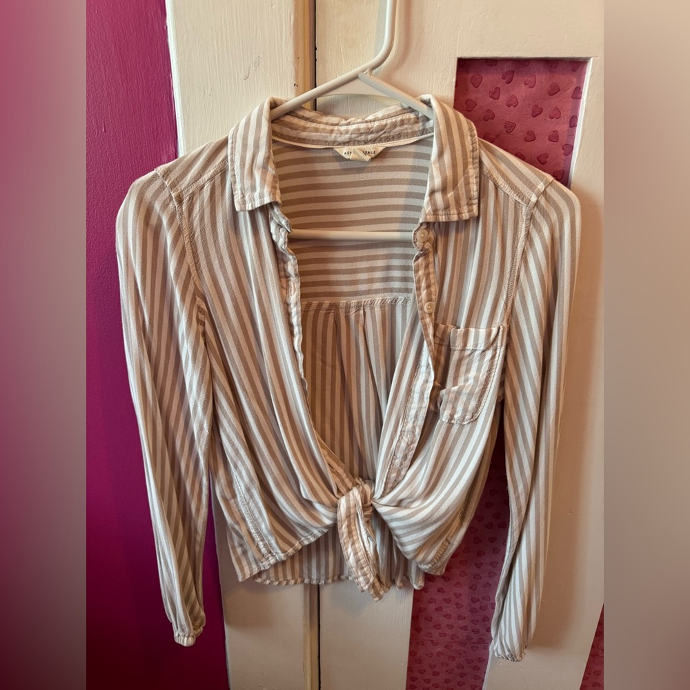 Striped, long sleeve, button up shirt
